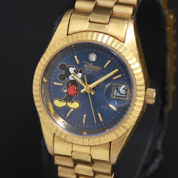 QZ ディズニー 石付 ミッキーマウス 青文字盤 デイト レディース腕時計 2000000 NSK ...