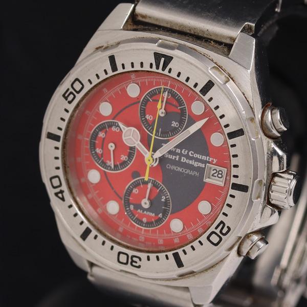 タウン＆カントリー TD01-C0 QZ 赤文字盤 クロノグラフ デイト メンズ腕時計 KRH 20...