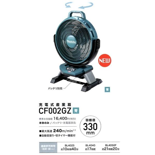 CF002GZ+BL4040+DC40RA　マキタ(makita)　40V　充電式産業扇・充電式ファ...