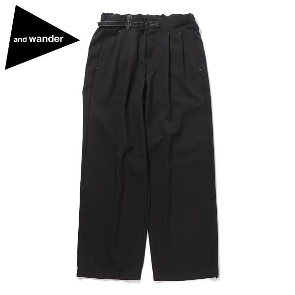 ポイント10% アンドワンダー メランジツイルワイドパンツ ブラック メンズ 撥水 ジョガーパンツ ...