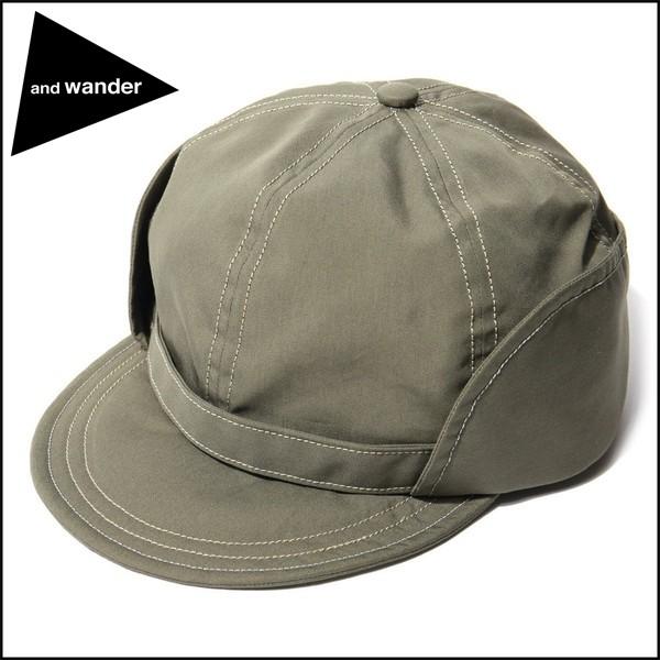 ポイント10% アンドワンダー コットンナイロンオックスキャップ 帽子 カーキ and wander...