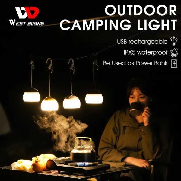 Westbiking-キャンプ用の調整可能なUSB充電式LEDライト、3つの調整可能なモードを備えた...