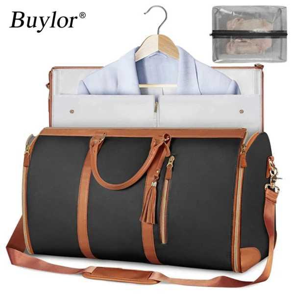Buylor-女性用折りたたみ式スーツバッグ、大容量ハンドバッグ、旅行用ダッフルバッグ、防水服トート...