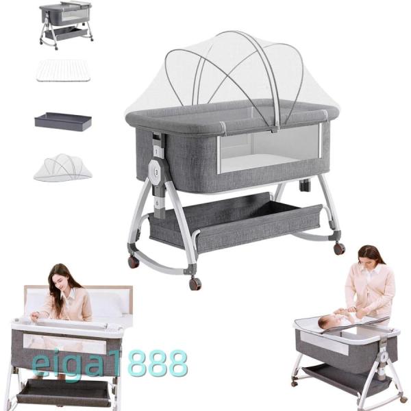 ベビーベッド 添い寝タイプ 折りたたみ ゆりかご / ベビーラック兼用 高さ 6 段調節 睡吐防止 ...