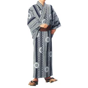 お揃い浴衣　反物・仕立て上がり（男仕立）　Ｍ・Ｌ寸　源氏車・吉原つなぎ（紺）