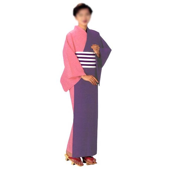無地染反物・半身色合せお仕立上り浴衣（女性用）紫・パープルピンク［町内会 婦人会 商工会 団体 レデ...