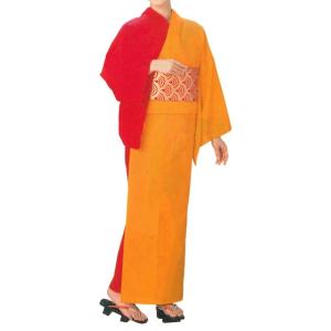 無地染反物・半身色合せお仕立上り浴衣（女性用）オレンジ・ローズレッド［町内会 婦人会 商工会 団体 ...
