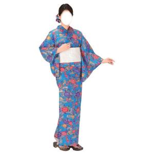 反物・お仕立上り浴衣（女性用）　紅型風柄　［邦楽浴衣 ゆかた 町内会 婦人会 商工会 団体 レディース 盆踊り お祭り 踊り 夕涼み］