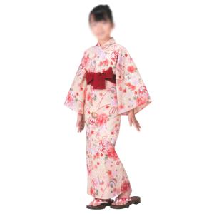 お取り寄せ商品　旅館用仕立上りゆかた・おねまき　子ども用浴衣（花てまり)　小・中・大寸　［リネン浴衣...