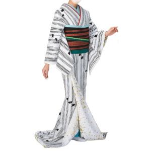 裾引き 着物 すそひき オリジナル 舞踊 お引きずり 赤朱縞 金桜 踊り