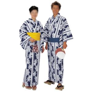お仕立上り浴衣（男女同柄） 縞・流水桜［プレタ浴衣 日舞 舞踊 盆踊り