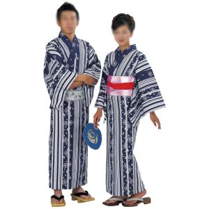 お仕立上り浴衣（男女同柄） 縞・流水桜［プレタ浴衣 日舞 舞踊 盆踊り