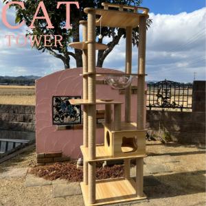 猫家族 広い展望台付き キャットタワー 木製 ...の詳細画像1