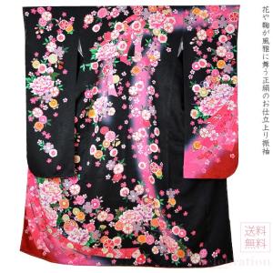 成人式 十三参り 正絹振袖 黒 椿 まり 花尽くし お仕立て...