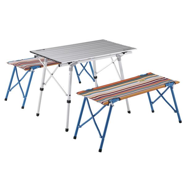 ロゴス オートレッグベンチテーブルセット4（ストライプ）組立て簡単！オートレッグシステム採用。4人用...