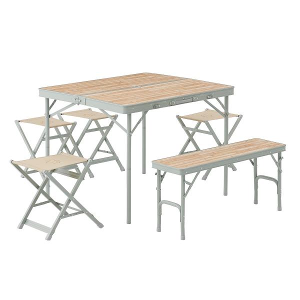 ロゴス LOGOS Life ベンチテーブルセット6 6人で使えるテーブルと椅子のセット 高さ2段階...