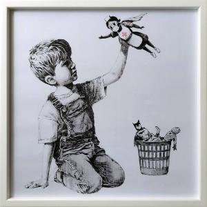 Banksy/バンクシー Game Changer ゲームチェンジャー アート パネル 壁掛けアート 近代アート 木製フレーム ウォールアート インテリア W530mm×H530mm×D30mm｜7dials