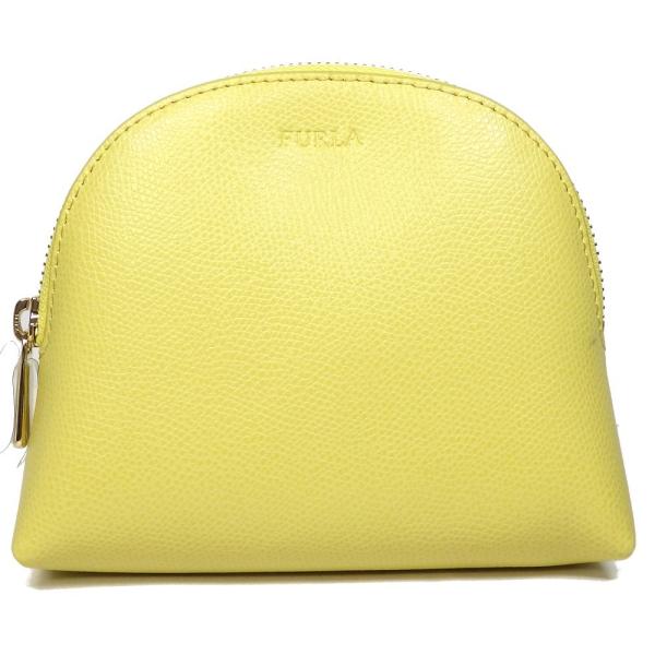 【FURLA】フルラ　化粧ポーチ　ポーチ　レザー　イエロー　未使用品　美品