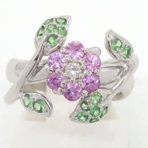 K18WG お花 ブローチ】 ピンクサファイア3.01ct ダイヤモンド0.26ct 