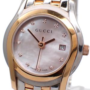 GUCCI グッチ 5500L シェル文字盤 11Pダイヤ クォーツ コンビ レディース腕時計