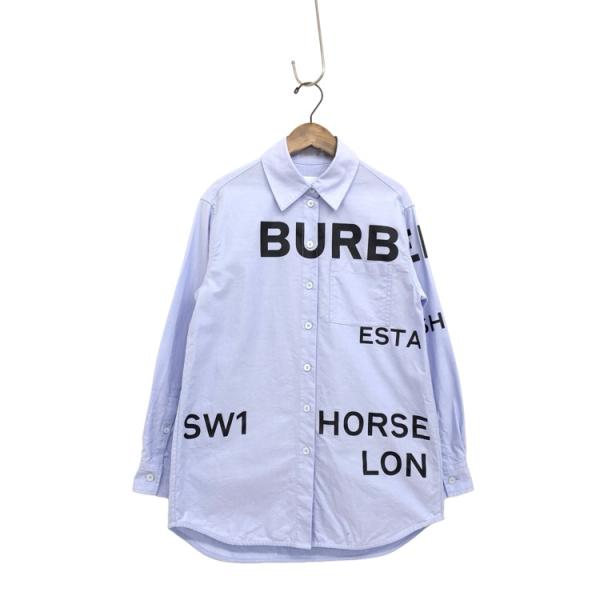 BURBERRY バーバリー ロゴプリントシャツ ブラウス ブルー 34