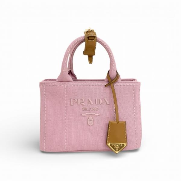 PRADA プラダ コットンキャンバス ミニハンドバッグ トートバッグ ピンク 1BA038_2CY...