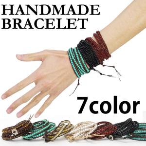 ブレスレット メンズ 天然石 5連ブレスレット レザーブレス ターコイズ オニキス