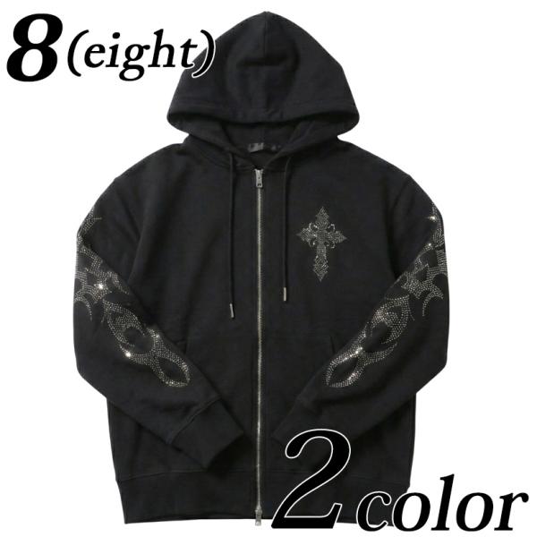 クロスラインストーンZIPパーカー メンズ パーカー 十字架