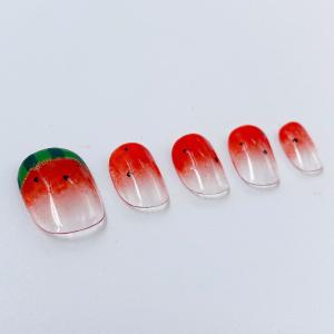 夏 ネイルチップ 赤色 西瓜 スイカ 緑色 サ...の詳細画像3
