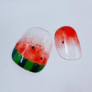 夏 ネイルチップ 赤色 西瓜 スイカ 緑色 サ...の詳細画像5