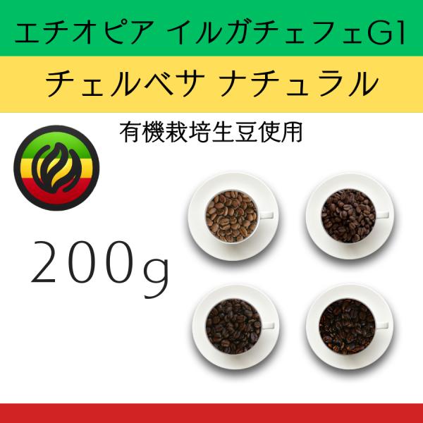 【200g】1エチオピア　モカ　イルガチェフェG1 ナチュラル　チェルベサ　有機栽培生豆使用