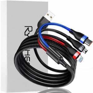 3in1ケーブル 充電 5A 2m Micro USB Type-C USB Android lightning ライトニングケーブル 急速充電 充電器 充電ケーブル 充電コード スマホ 3台同時充電