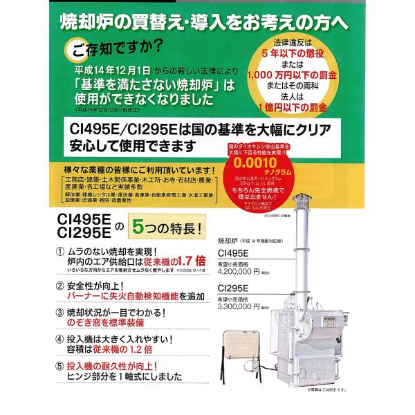 C1【C1郡山定＃3ヨキ071119-17】京セラ 　ダイオキシン類 対策品 焼却炉　Cl495LA...
