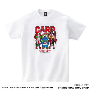 広島東洋カープ×仮面ライダー　Tシャツ スラィリー 集合 V3・セイバー　ホワイト｜89kingdom