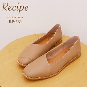 Recipe レシピ RP-531 斜めラインスクエアシューズ LBR ライトブラウン スリッポン ...