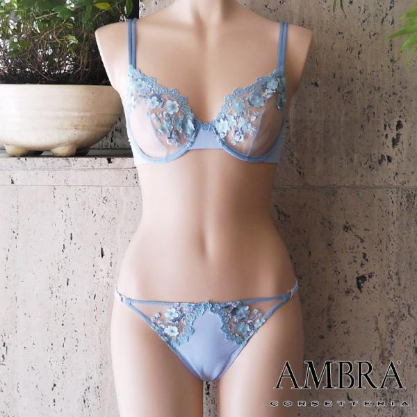 【アンブラ(AMBRA)】”Bouquet”シリーズ　ワイヤー入ノンパテットレースブラ　レース付ジー...