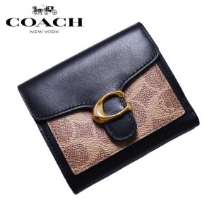 COACH コーチ 二つ折り財布 ブラック×ベージュ 85994 シグネチャー Cバックル タビー スモール ウォレット ミニ財布 コーチ 財布 レディース｜a-base