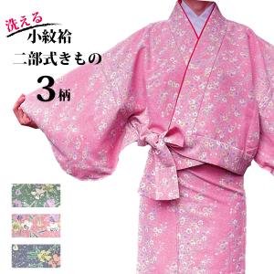二部式着物 夏着物 絽 小紋 洗える着物 M/Lサイズ「ピンク、桜と千鳥