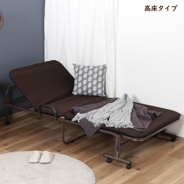 14739 ワンタッチベッド フリーロック42段 高床タイプ マット付き 折りたたみベッド 中国製 ...