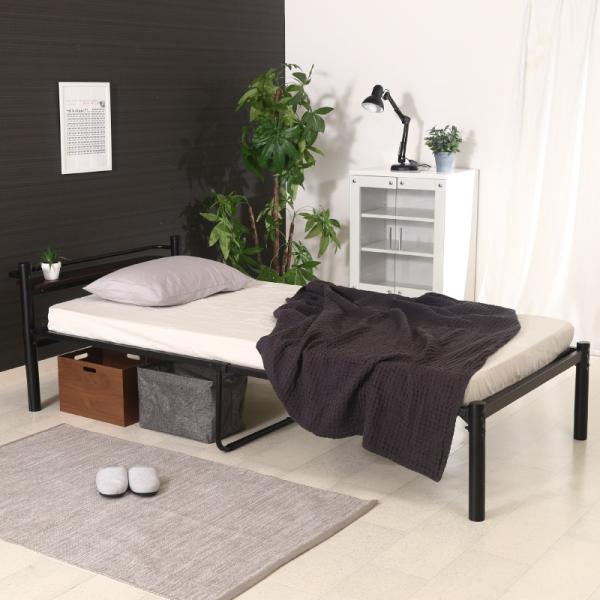 14748 宮付 シングルベッド タンテ ブラック フレームのみ パイプベッド 中国製 組立品 不二...