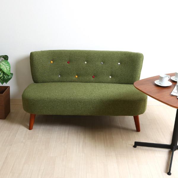 34263 ソファ 2P デイジー グリーン 幅123cm 2人掛け 肘なし ローソファー 中国製 ...