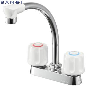 SANEI ツーバルブ台付混合栓 共用形 K71D-W キッチン用水栓金具 コンパクト ミニキッチン向け 三栄水栓