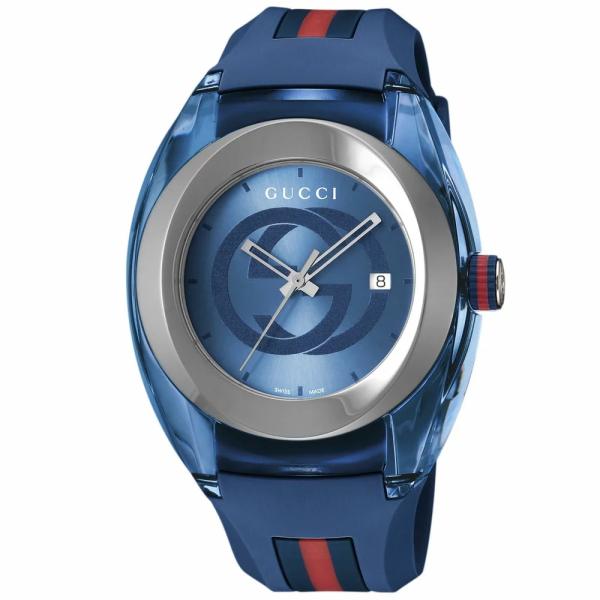 GUCCI YA137104A BLUE グッチ シンク メンズ腕時計 スイス製 クォーツ ラバーベ...