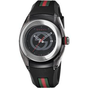 GUCCI YA137301 SYNC BLACK WATCH グッチ シンク レディース腕時計 スイス製 クォーツ ラバーベルト ブラック×シルバー×ウェブ ※取寄品｜a-domani