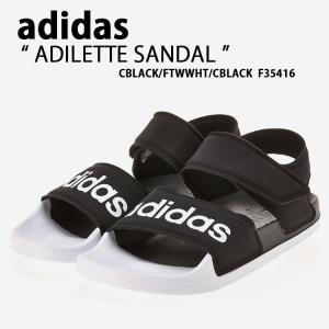 adidas アディダス サンダル スポーツサンダル ADILETTE SANDAL アディレッタ BLACK WHITE F35416 サイズ調整 ロゴ スポサン ストラップ ヒールストラップ｜a-dot