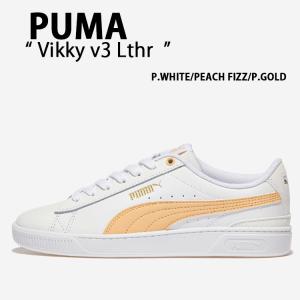 PUMA プーマ スニーカー Vikky v3 Lthr ビッキー v3 レザー PUMA WHITE PEACH FIZZ PUMA GOLD PKI38311515  ホワイト ゴールド レディース メンズ｜a-dot