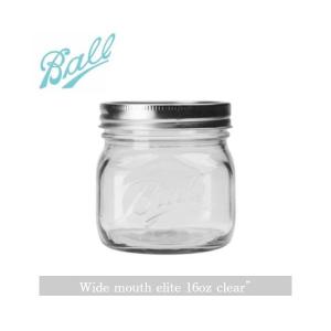 Ball Mason Jar “Wide mouth elite 16oz clear”/ボールメイソンジャーワイドマウスエリート16ozクリア【ball mason jar ボール メイソン ジャー 保存容器　ガ｜a-gleam