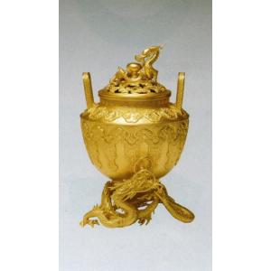 送料無料　126-05　正晴作　香炉　龍足雲龍蓋香炉　彫刻　銅像　雑貨　置物 床の間