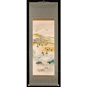 掛け軸 稲穂に雀 藤沢真二 美術年鑑掲載作家 号五万一千円 尺五