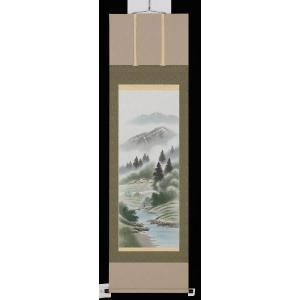 掛け軸 彩色山水 渡辺玉豊 美術名典掲載作家 掛軸 全国送料無料 : 古都